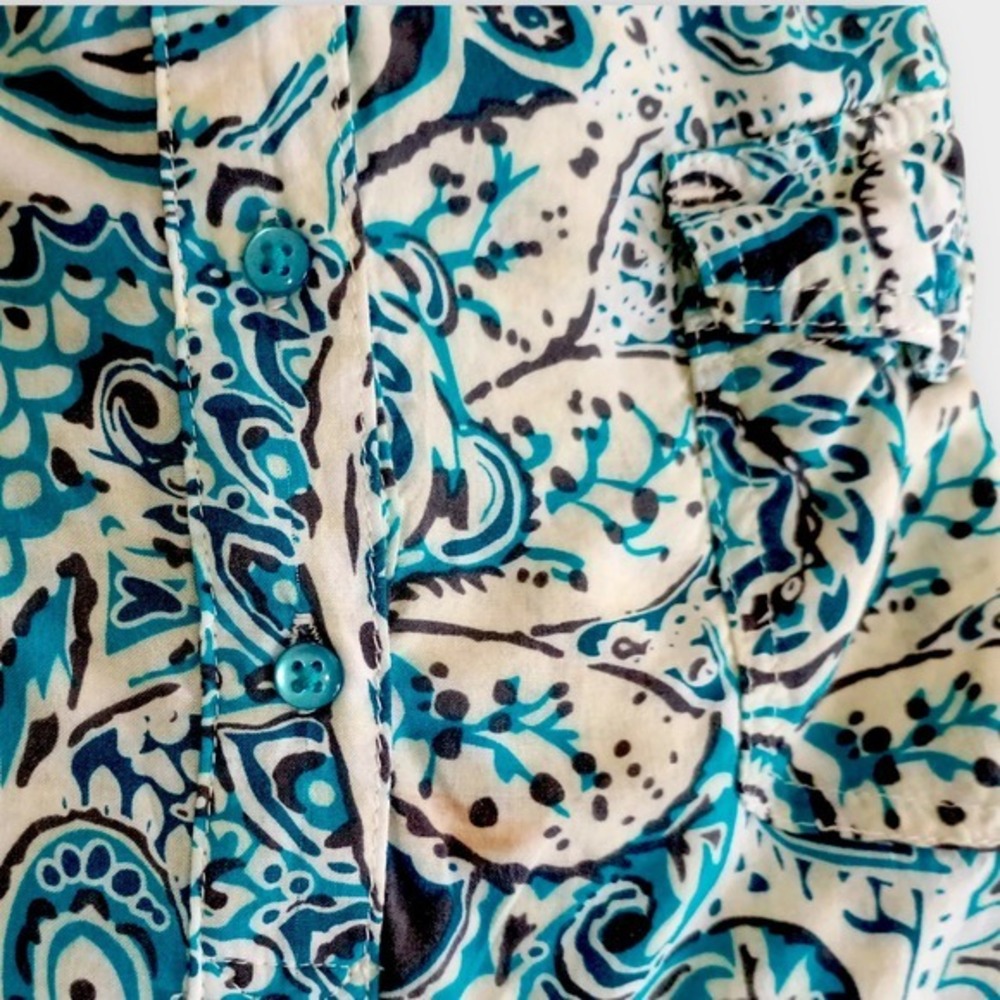 BIT & BRIDLE Womens Top Sz L Long Sleeve‎ Button Down Shirt Blue Paisley Print - Picture 13 of 13